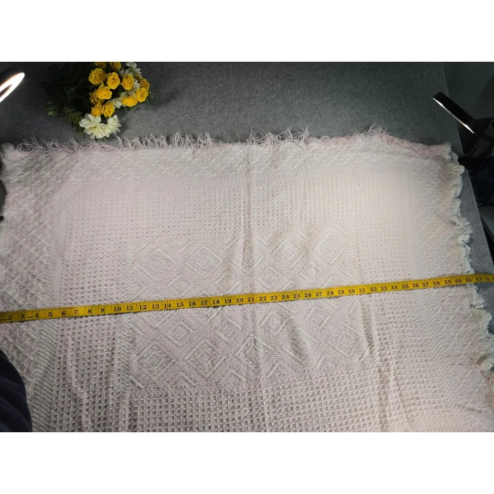 Vintage Woven Geometric Fringe Throw Baby Blanket Soft Pink Boho Textured 42x32
